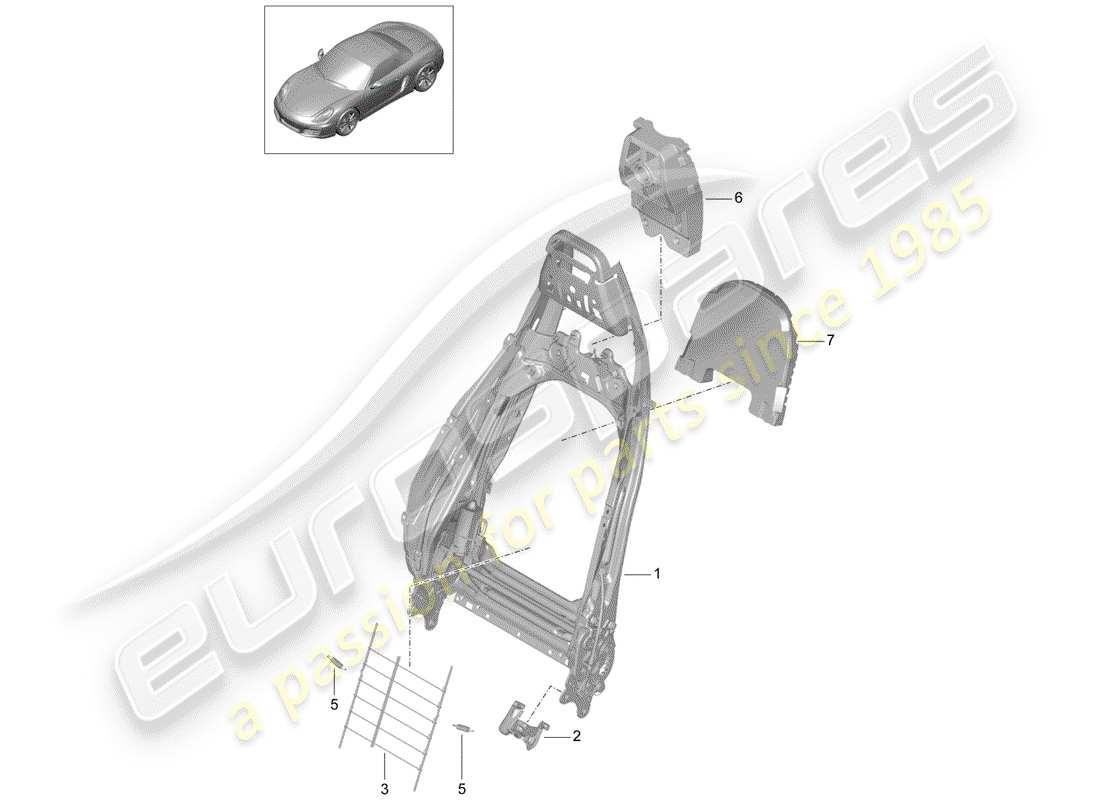 porsche 2014 (981 boxster) rückenlehnenrahmen ersatzteildiagramm