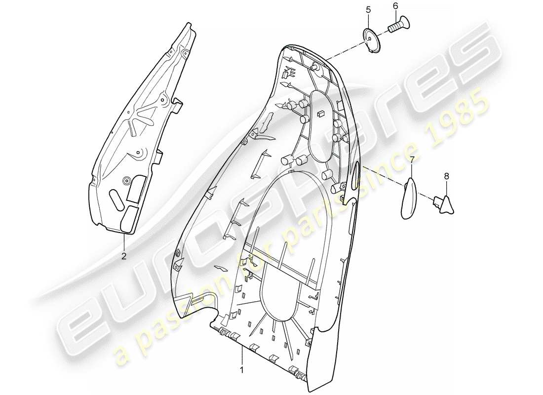 porsche 2008 (987 cayman) rückenlehnenschale ersatzteildiagramm