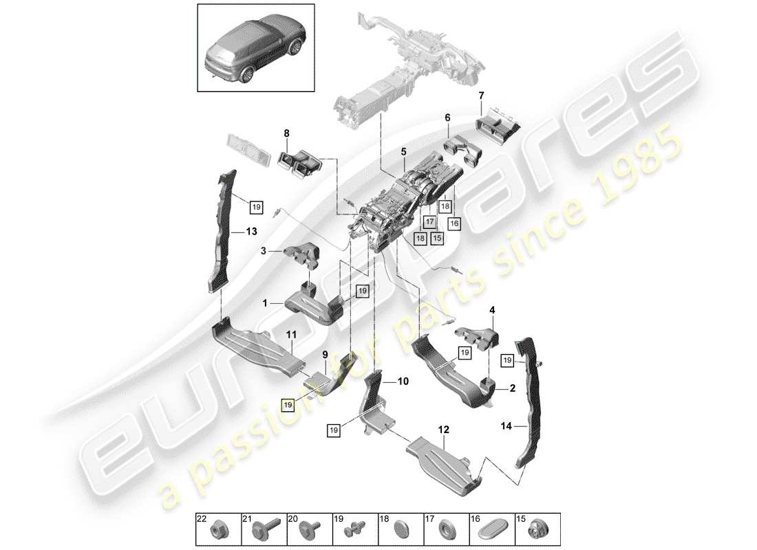 porsche 2020 (cayenne e3 9ya/9yb) luftkanal teilediagramm