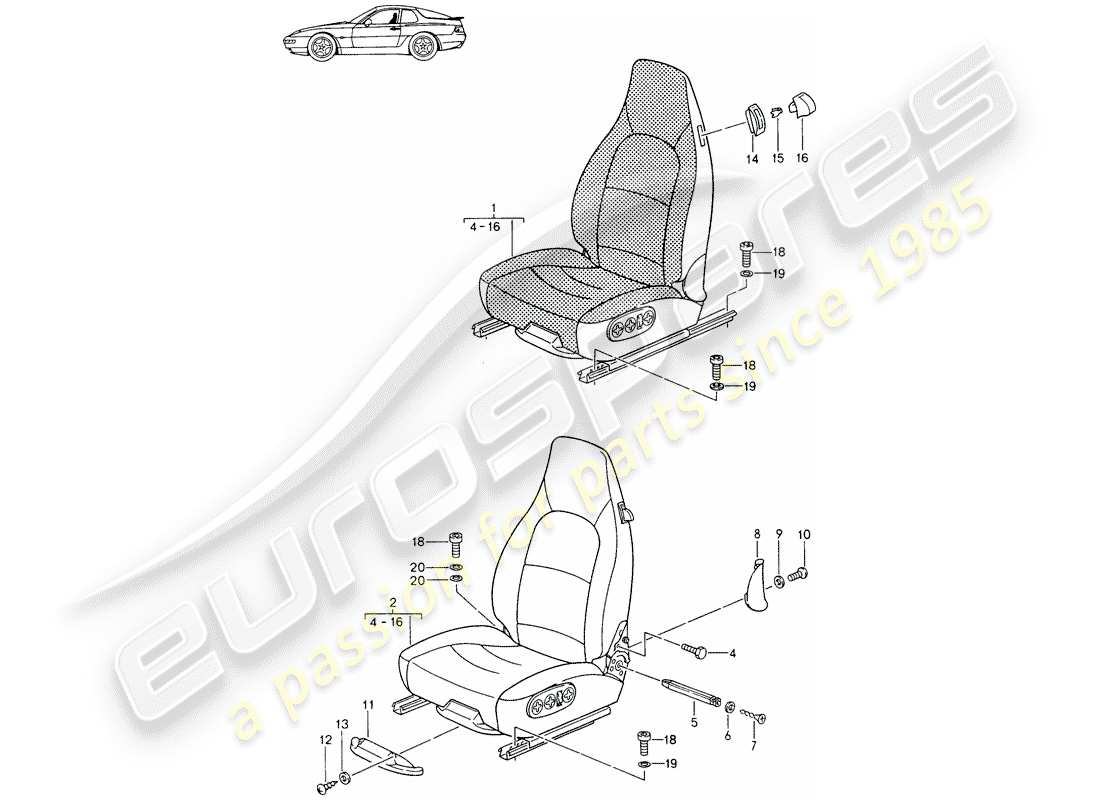 porsche 1987 (seats for 944/968/911/928) vordersitz - komplett - vollelektrisch - d - mj 1994>> - mj 1995 ersatzteildiagramm