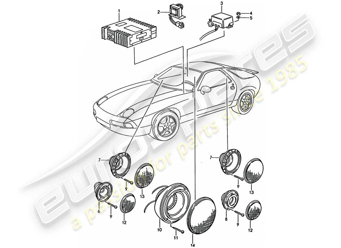 porsche 1994 (928) soundsystem - mit: - verstärker ersatzteildiagramm