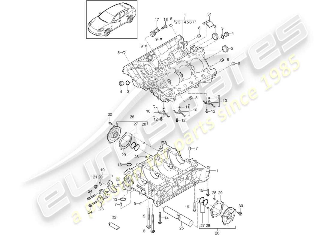 porsche 2010 (cayenne e1 9pa) kurbelgehäuse einzelteile teilediagramm