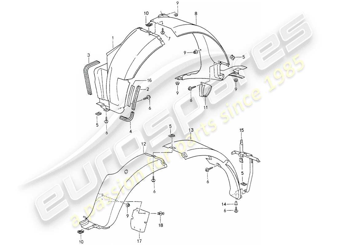 porsche 1995 (993) abdeckung - für - radgehäuse ersatzteildiagramm