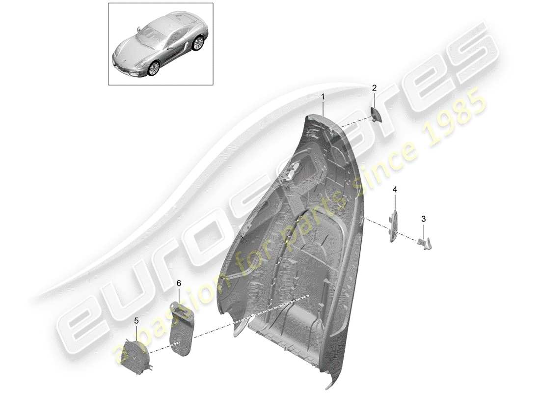 porsche 2014 (981 cayman) rückenlehnenschale ersatzteildiagramm