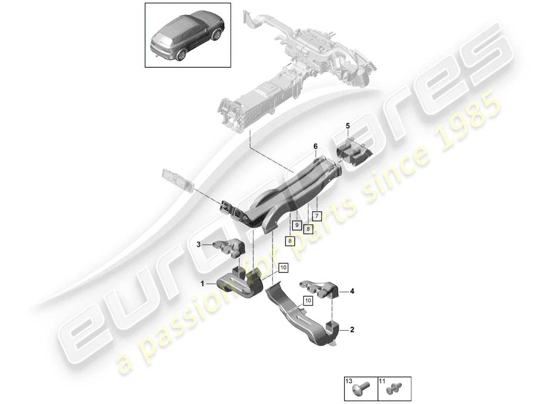 porsche 2018 (cayenne e3 9ya/9yb) luftkanal teilediagramm