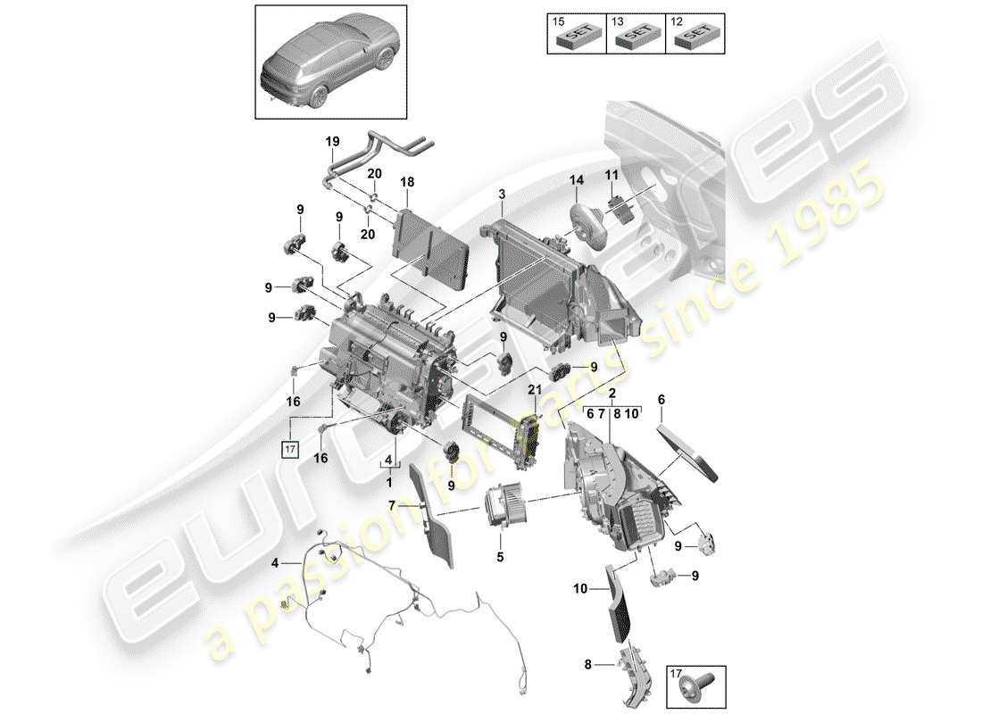 porsche 2018 (cayenne e3 9ya/9yb) klimaanlage teilediagramm