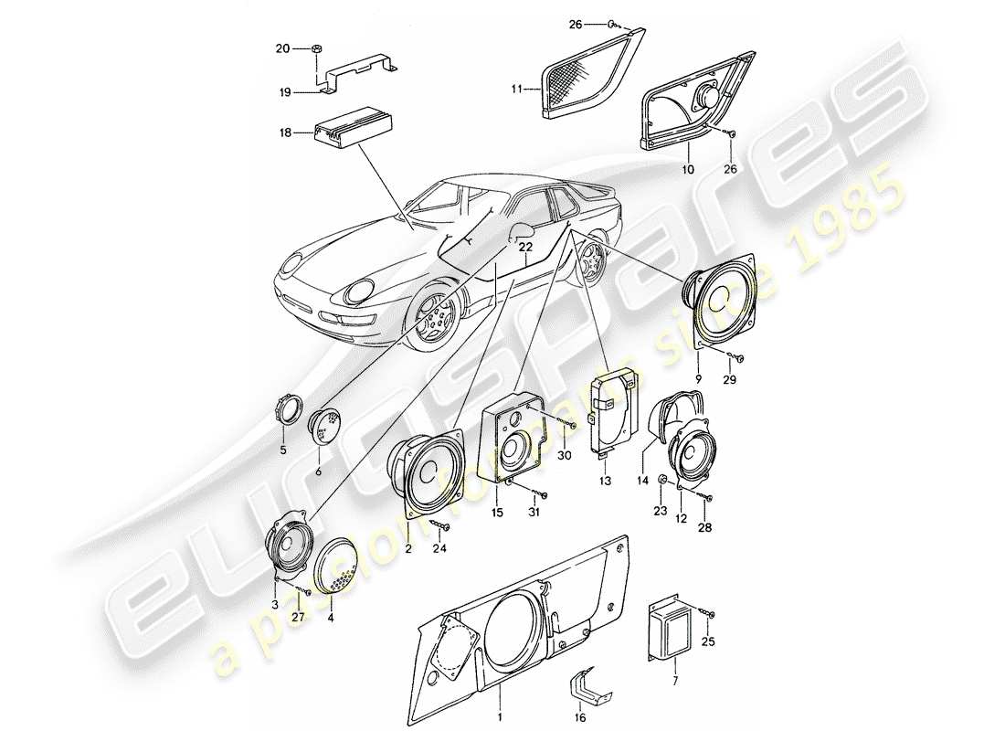 porsche 1992 (968) lautsprecher - soundsystem - verstärker - d - mj 1994>> ersatzteildiagramm