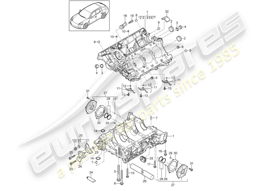 porsche 2010 (cayenne e1 9pa) kurbelgehäuse einzelteile teilediagramm