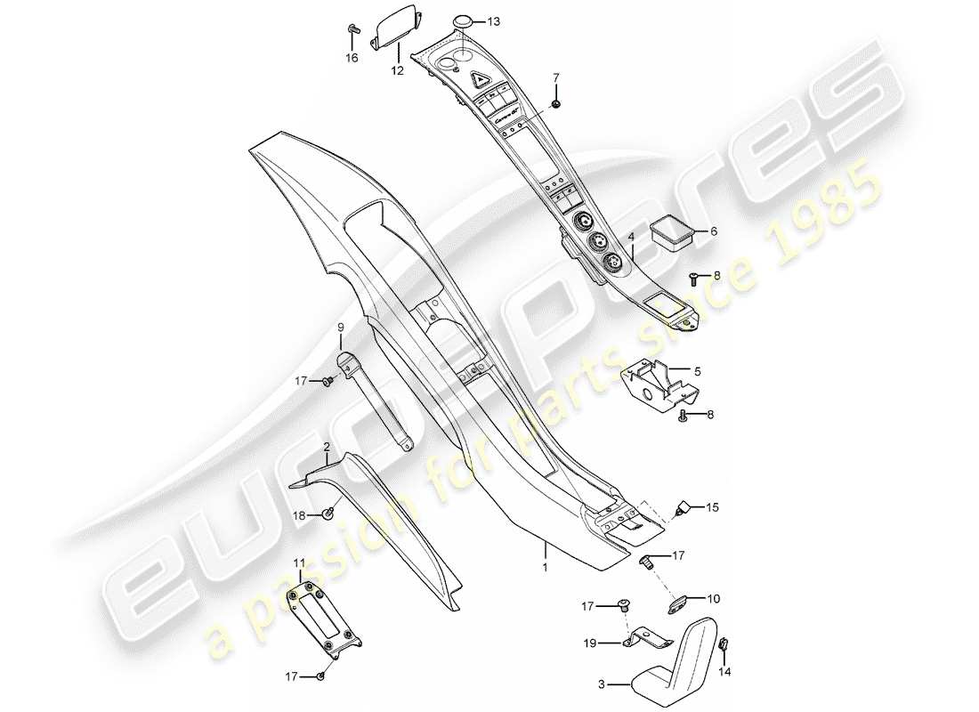 porsche 2005 (carrera gt) center console ersatzteildiagramm