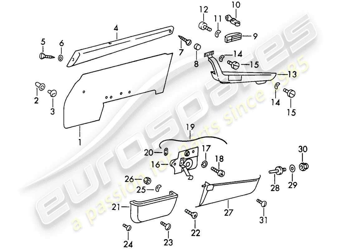 porsche 1965 (911/912) innenausstattung - türen - d - mj 1969>> ersatzteildiagramm