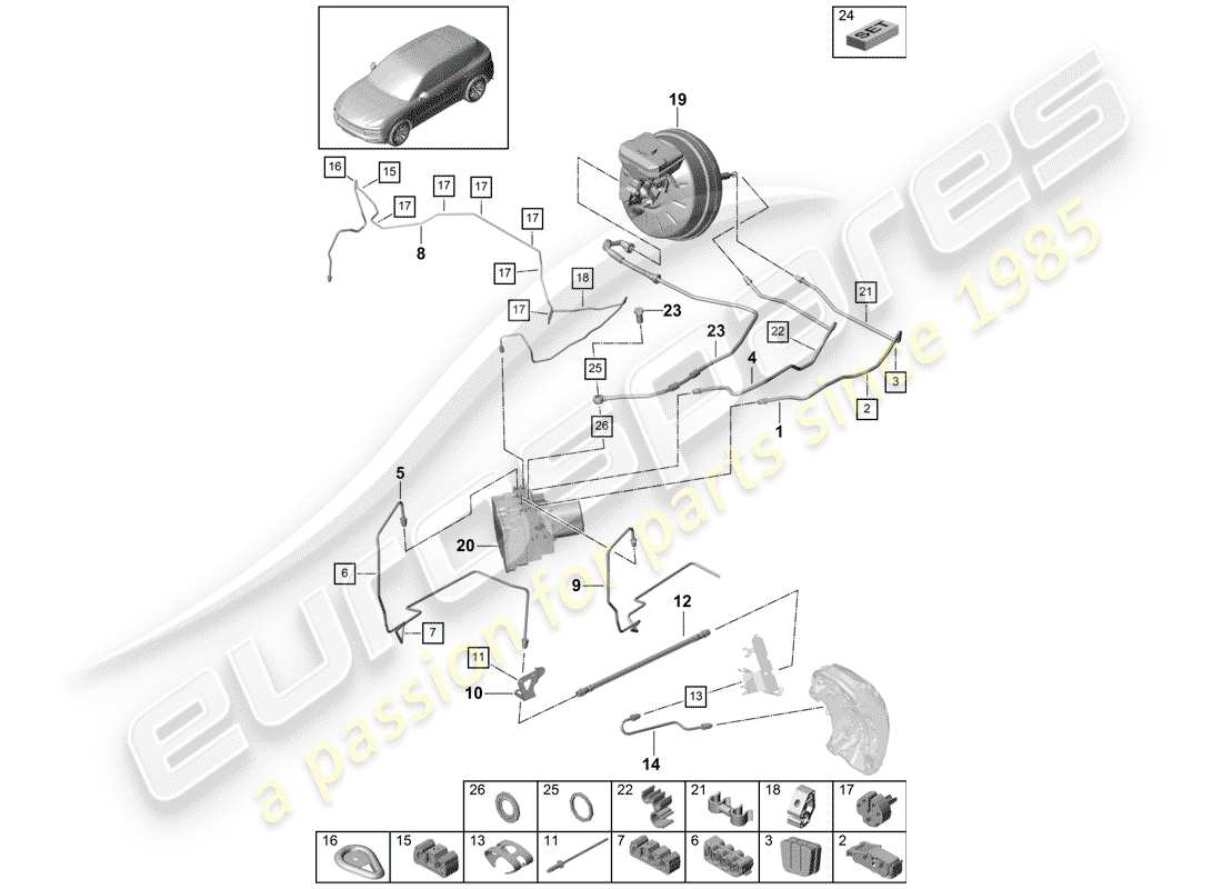 porsche 2018 (cayenne e3 9ya/9yb) bremsleitung ersatzteildiagramm