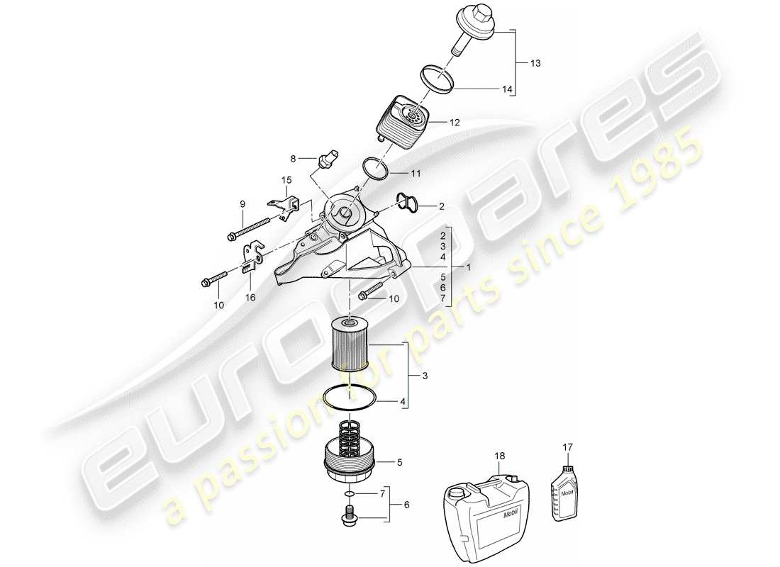 porsche 2008 (cayenne e1 9pa) ölfilter ersatzteildiagramm