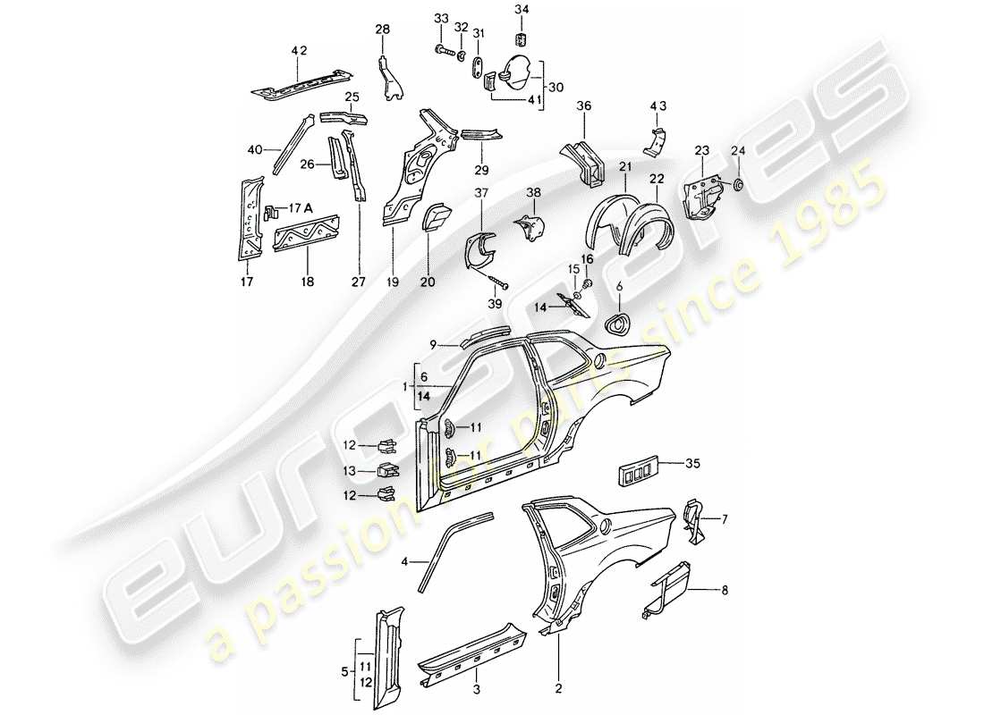 porsche 1993 (968) seitenwand teilediagramm