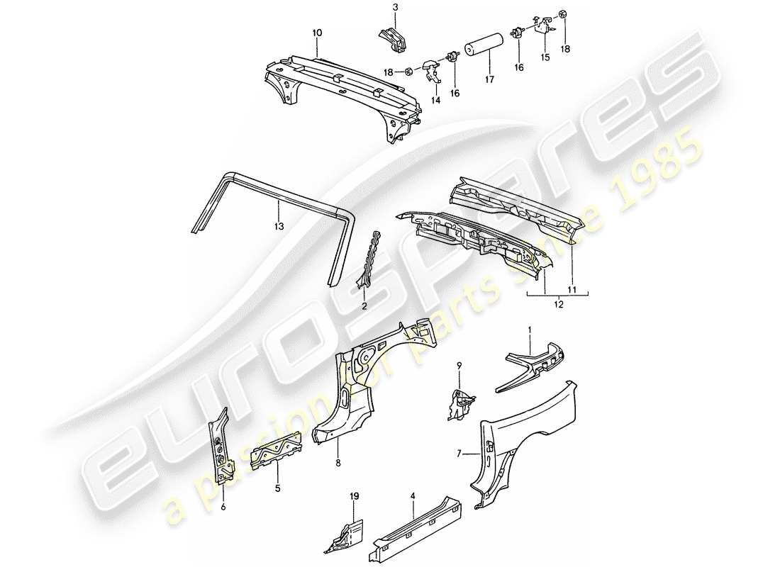 porsche 1992 (968) seitenverkleidung - windschutzrahmen - endplatte ersatzteildiagramm