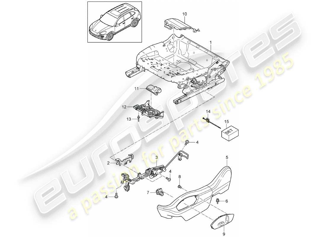 porsche 2012 (cayenne e2 92a) sitzrahmen teilediagramm