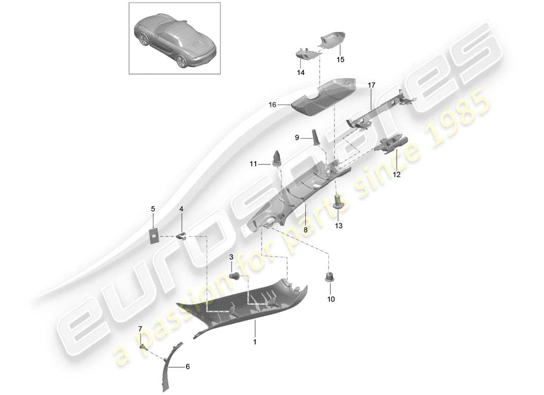 porsche 2012 (981 boxster) a-säule teilediagramm
