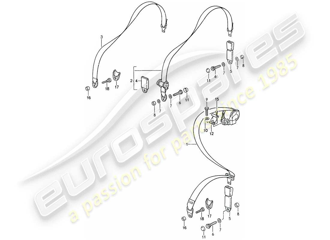 porsche 1995 (993) sicherheitsgurt - teilediagramm