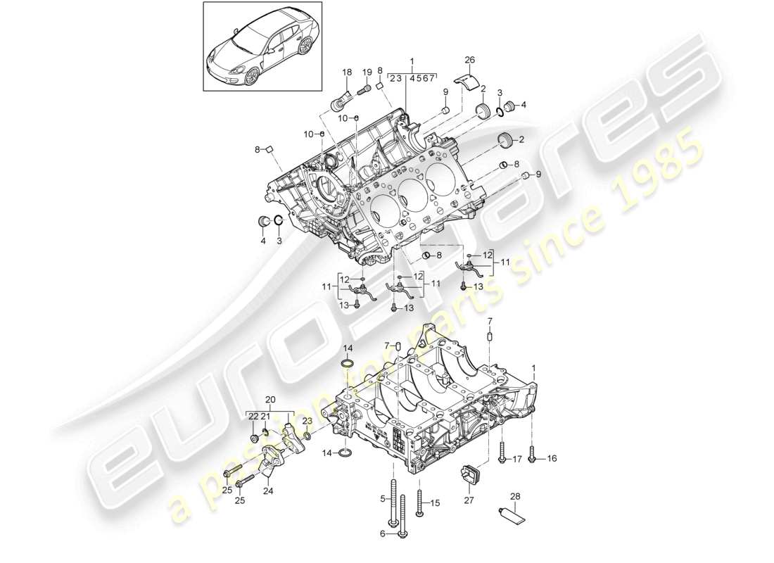 porsche 2010 (cayenne e1 9pa) kurbelgehäuse einzelteile teilediagramm