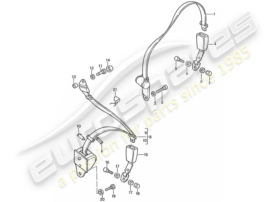 porsche 1989 (928) sicherheitsgurt - teilediagramm