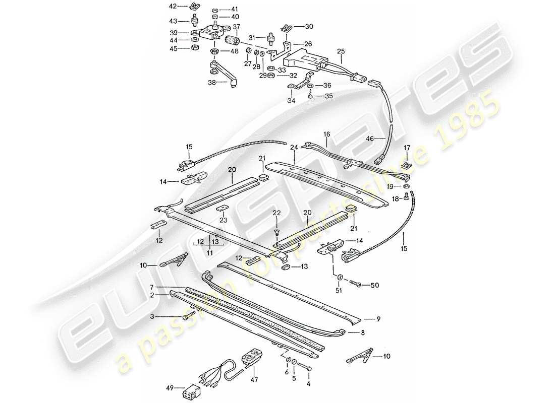 porsche 1990 (928) schiebedach - elektrisch einstellbar ersatzteildiagramm