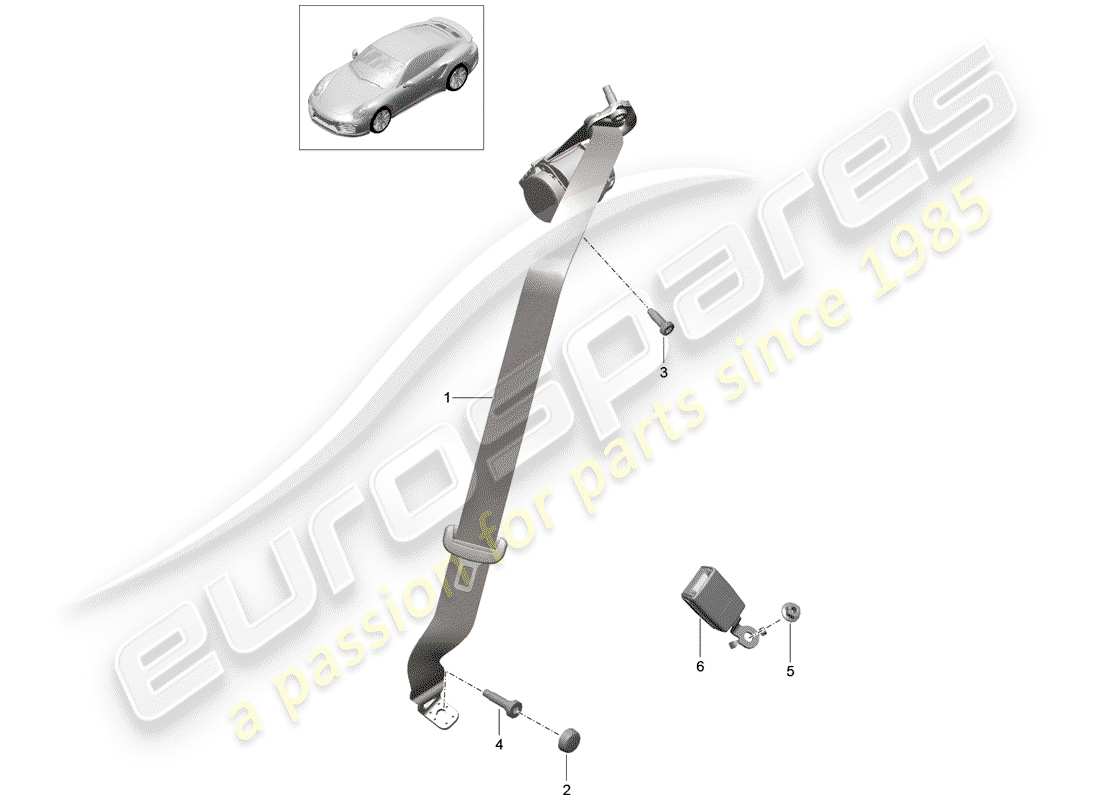 porsche 2014 (991-1 turbo) dreipunkt-sicherheitsgurt – teilediagramm