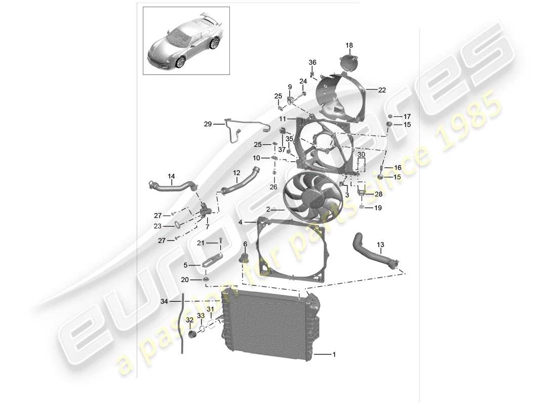 porsche 2017 (991-2 r/gt3/rs) wasserkühlung teilediagramm