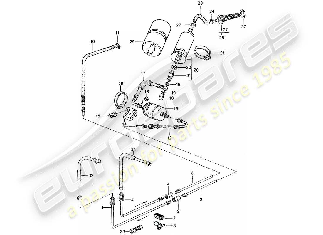 porsche 1990 (944) kraftstoffsystem teilediagramm