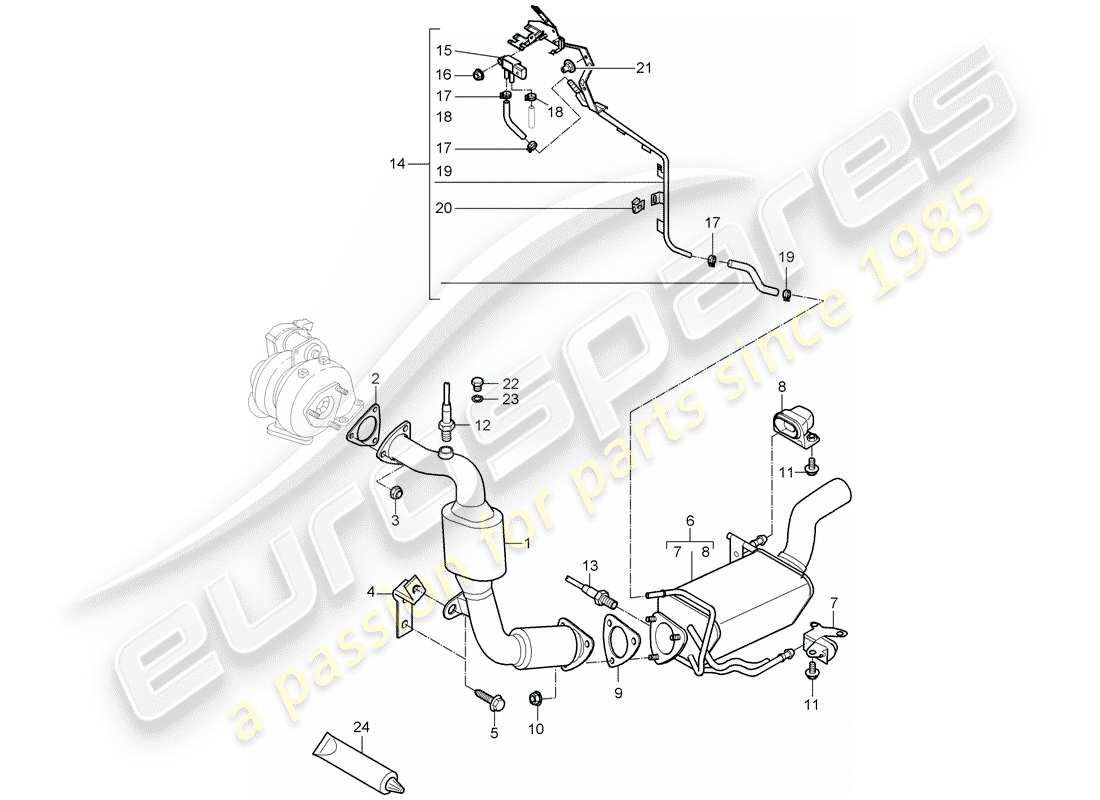 porsche 2008 (cayenne e1 9pa) auspuffanlage teilediagramm