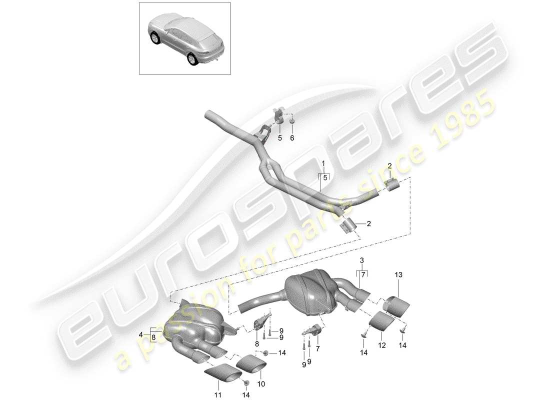 porsche 2016 (macan) auspuffanlage teilediagramm