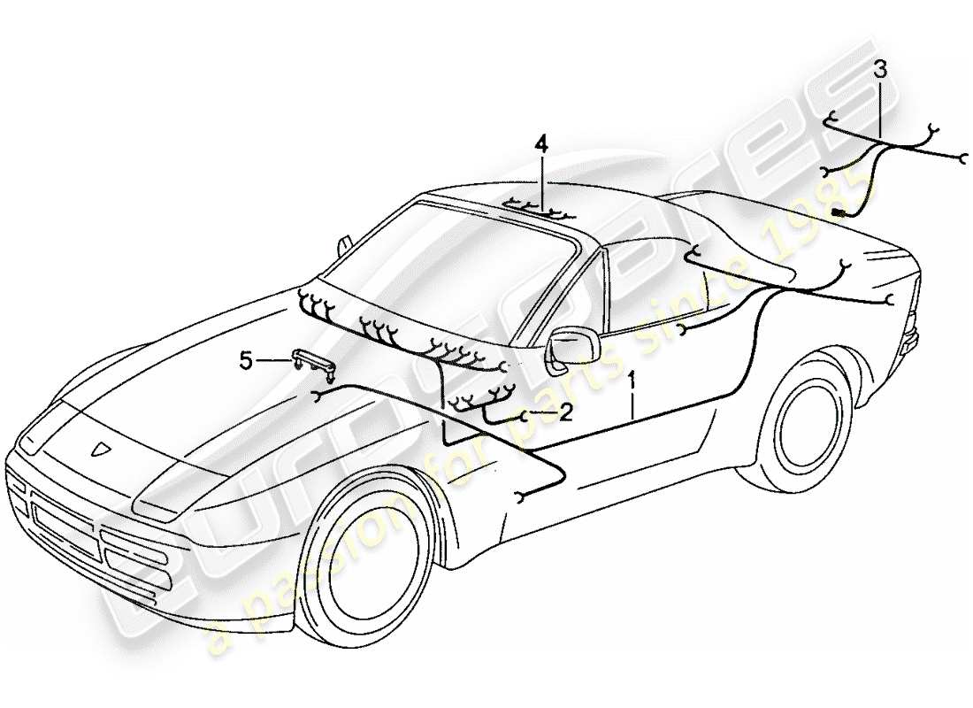 porsche 1989 (944) kabelbäume - fahrgastraum teilediagramm