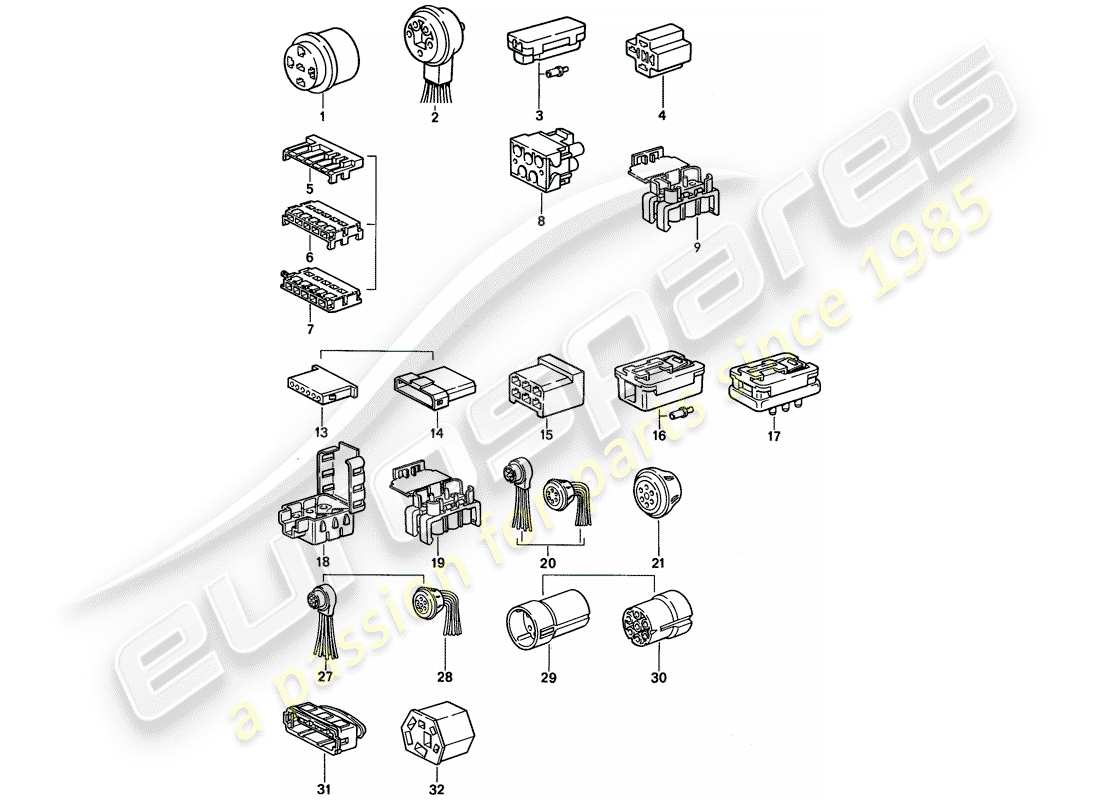 porsche 1992 (968) steckverbindergehäuse ersatzteildiagramm