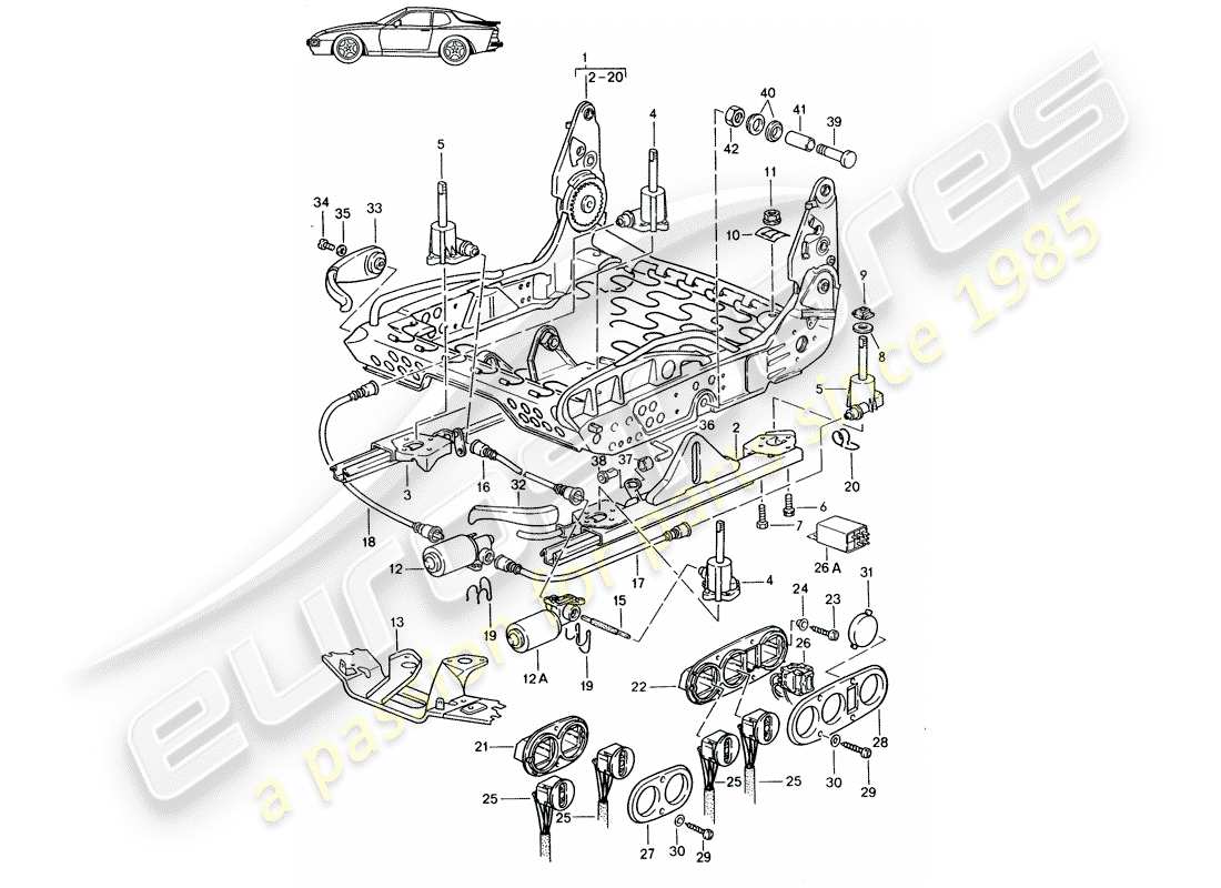 porsche 1987 (seats for 944/968/911/928) rahmen für sitz - sportsitz - elektr. vertikale verstellung - d - mj 1989>> - mj 1991 ersatzteildiagramm