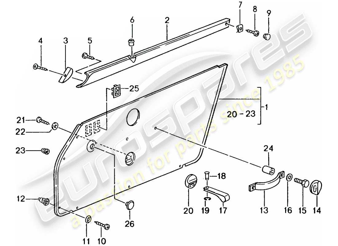 porsche 1996 (993) innenausstattung - türen ersatzteildiagramm