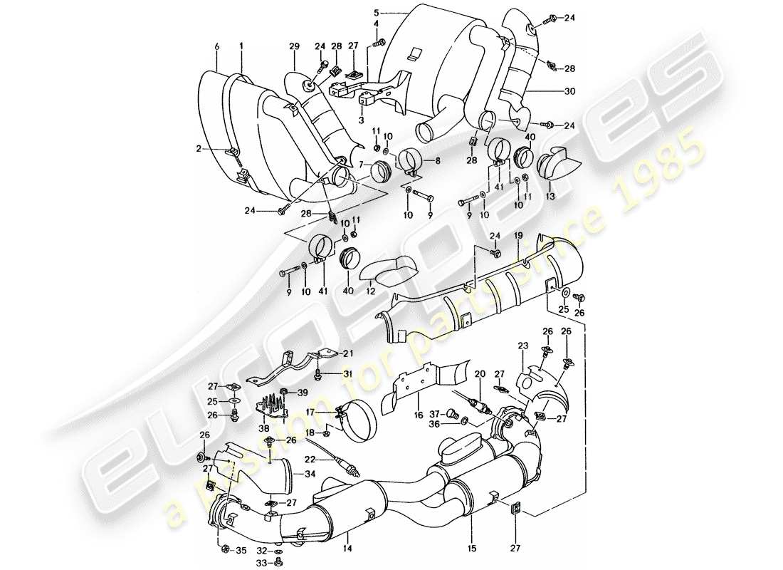 porsche 1995 (993) auspuffanlage - schalldämpfer - auspuff - katalysator teilediagramm