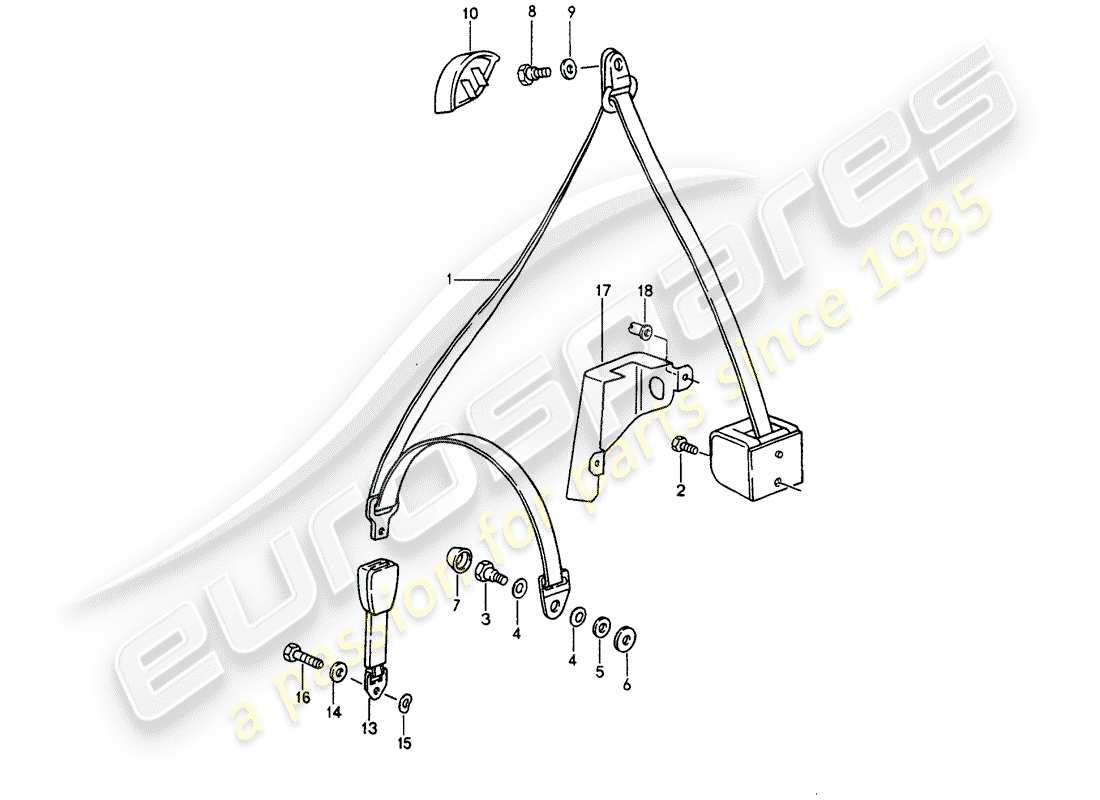 porsche 1991 (964) dreipunkt-sicherheitsgurt – teilediagramm