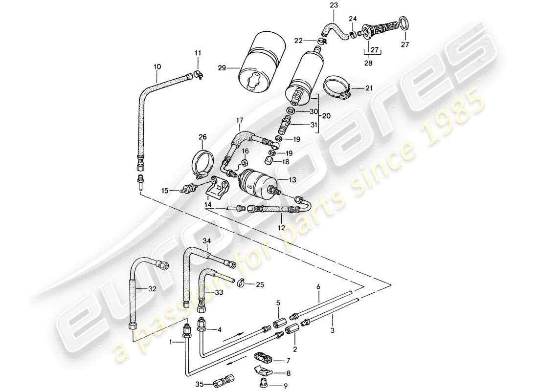 porsche 1986 (944) kraftstoffsystem teilediagramm