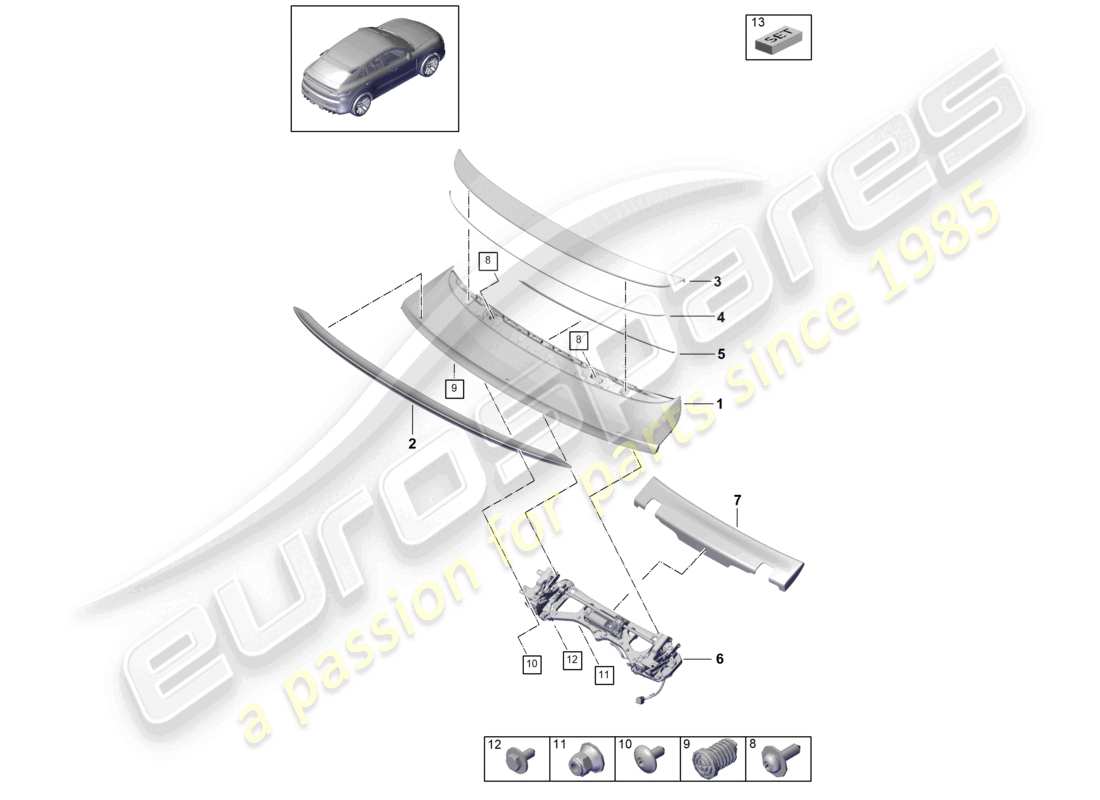 porsche 2018 (cayenne e3 9ya/9yb) heckspoiler turbo gt coupe gt teilediagramm