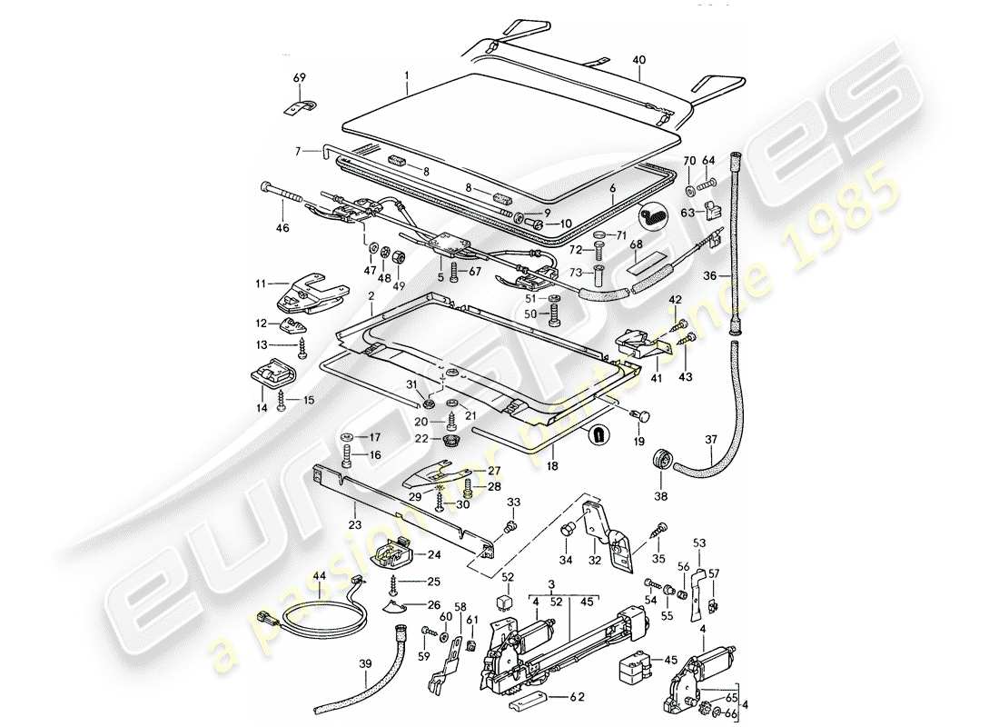 porsche 1987 (924s) hubdach-ersatzteildiagramm