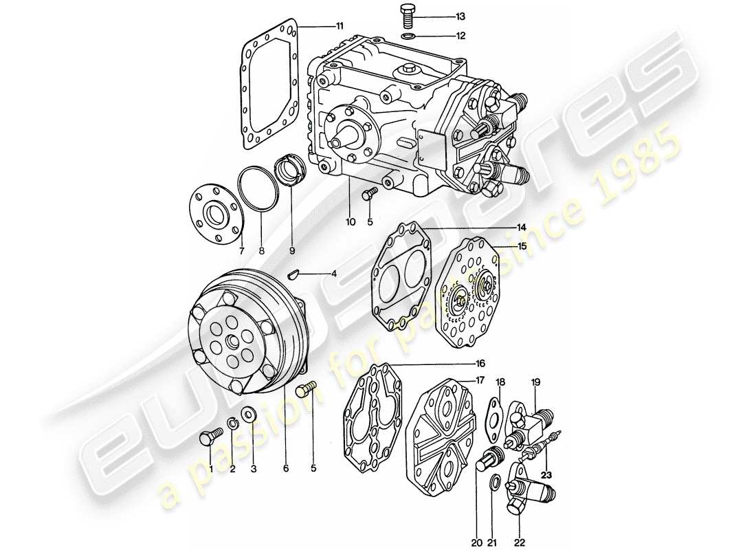 porsche 1977 (911) klimaanlage - kompressor ersatzteildiagramm