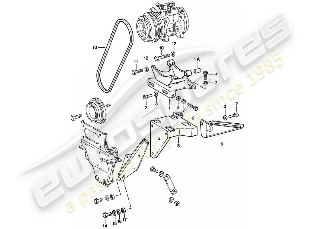 porsche 1983 (911) lieferant - nippondenso - kompressor - montage- und antriebsmechanismus ersatzteildiagramm