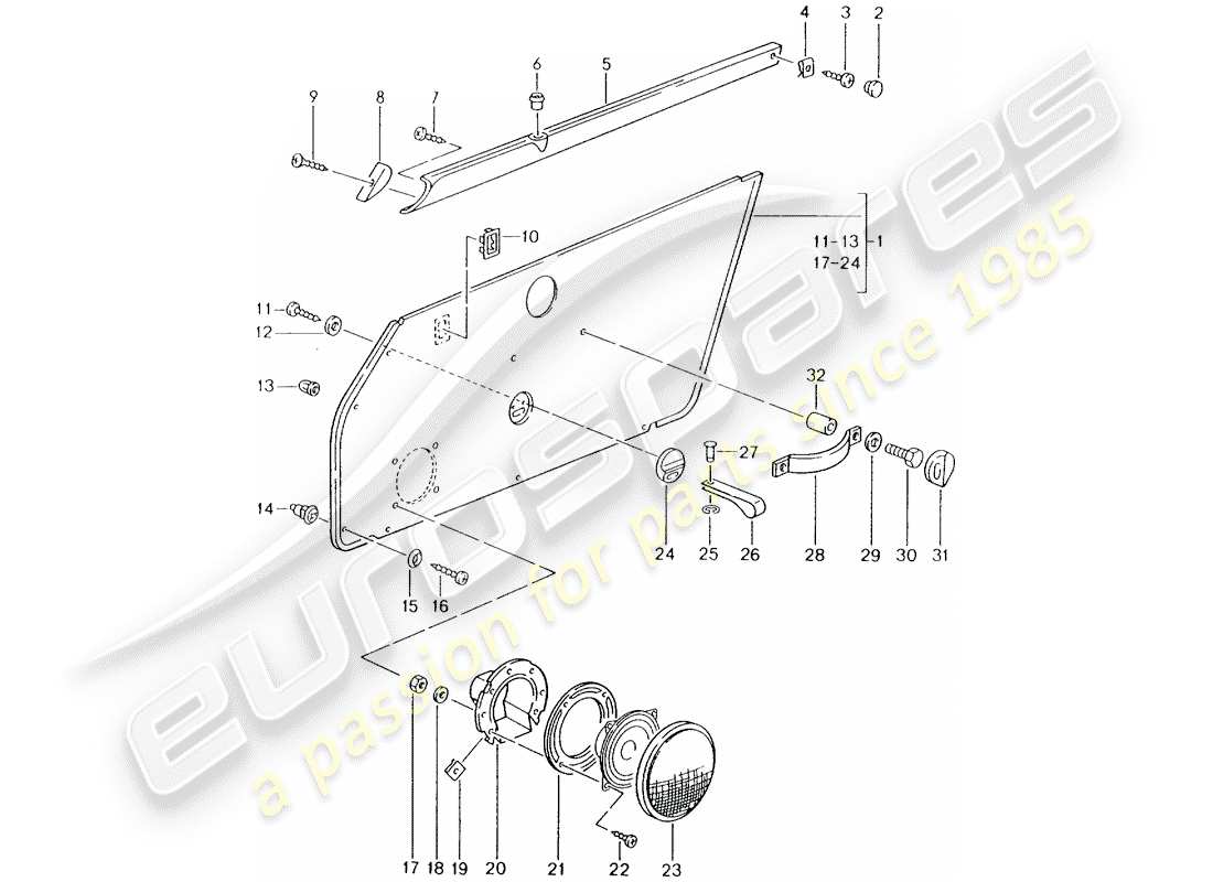 porsche 1992 (964) innenausstattung - türen ersatzteildiagramm