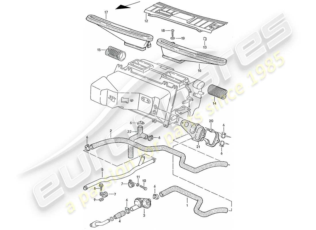 porsche 1991 (928) klimaanlage - schläuche - heizdüsen teilediagramm