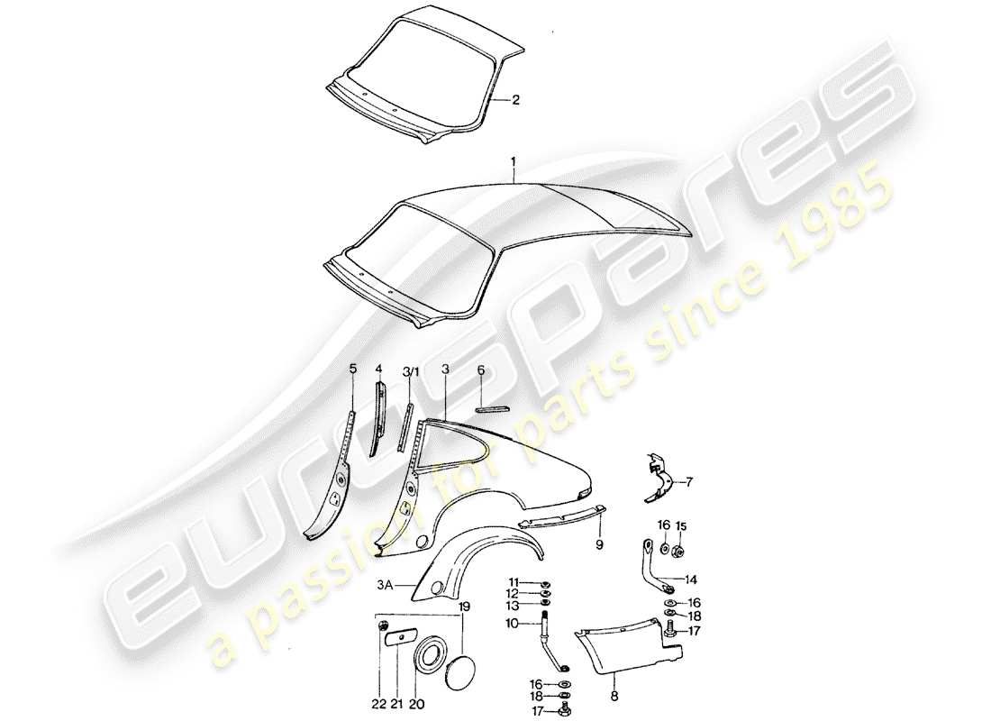 porsche 1976 (911 turbo) außenverkleidung - ersatzteildiagramm