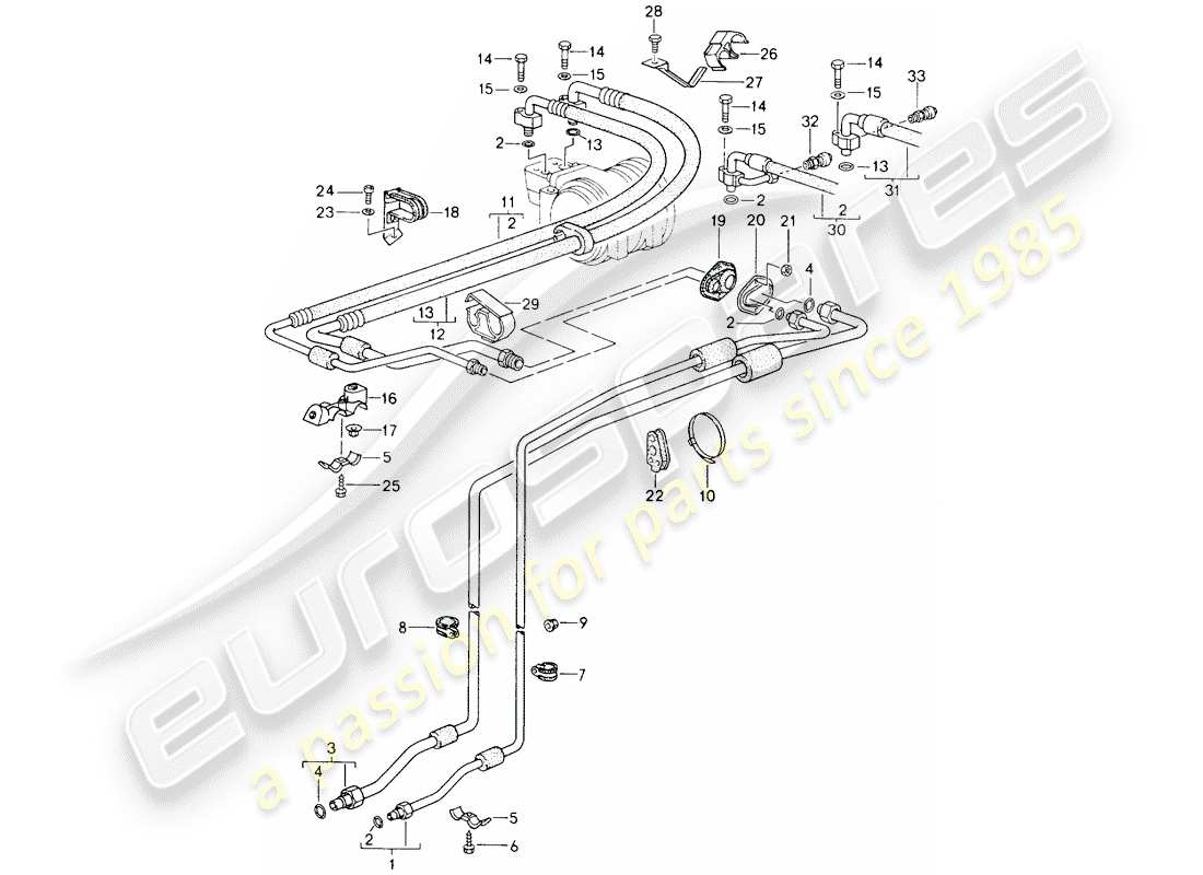 porsche 1990 (964) kältemittelkreislauf teilediagramm