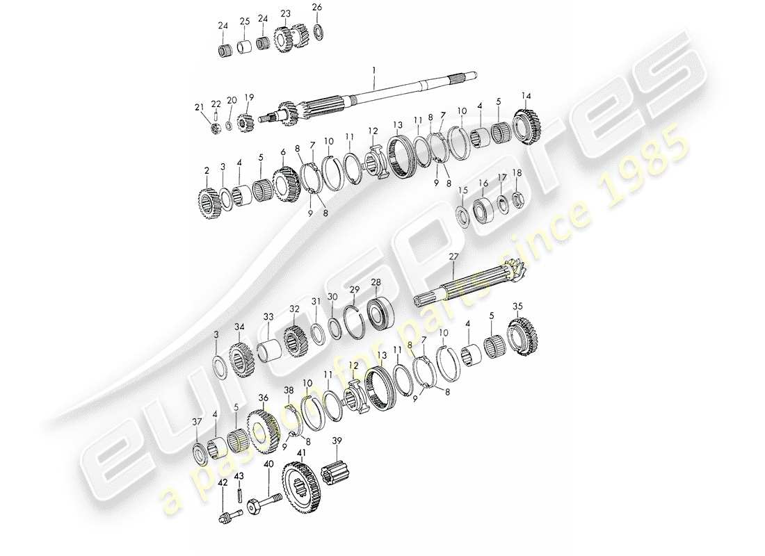 porsche 1966 (911/912) zahnräder und wellen - 4-speed - getriebe-ersatzteildiagramm