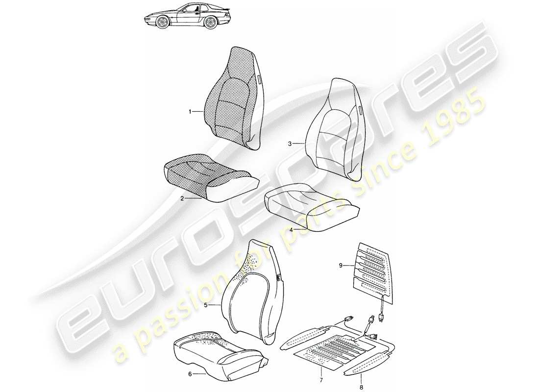 eine teilezeichnung aus dem porsche 1992 (seats for 944/968/911/928) teilekatalog