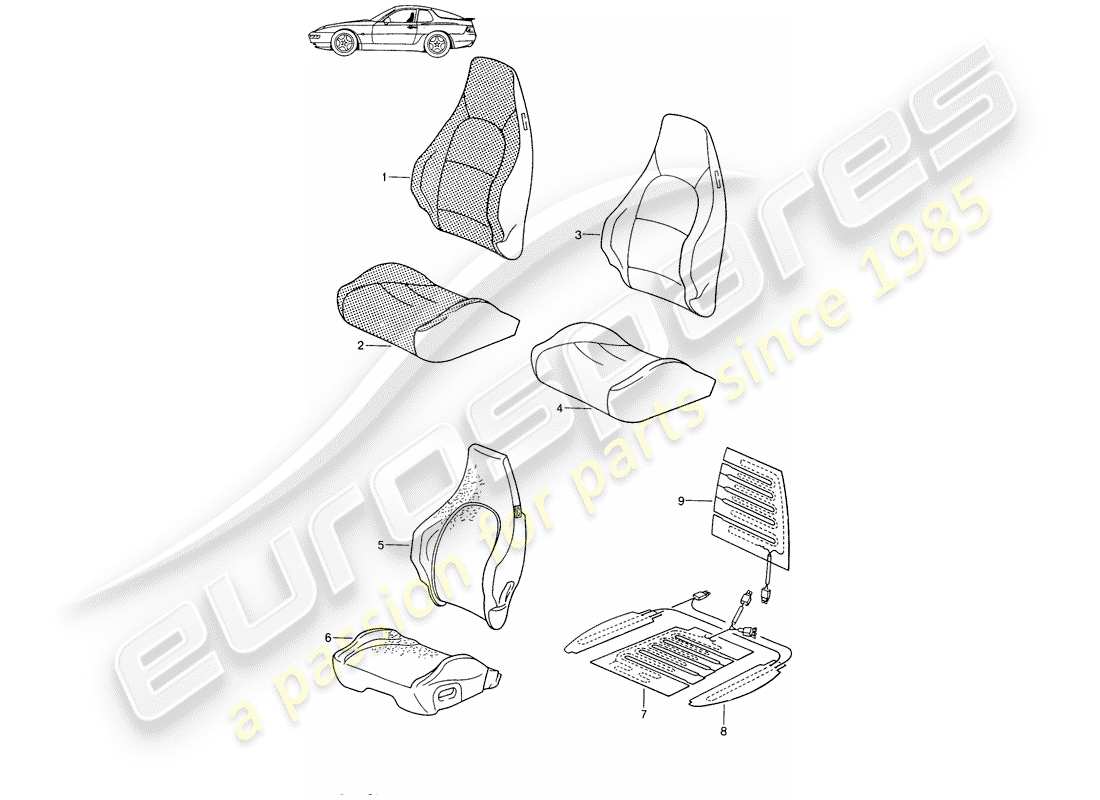 eine teilezeichnung aus dem porsche 1988 (seats for 944/968/911/928) teilekatalog