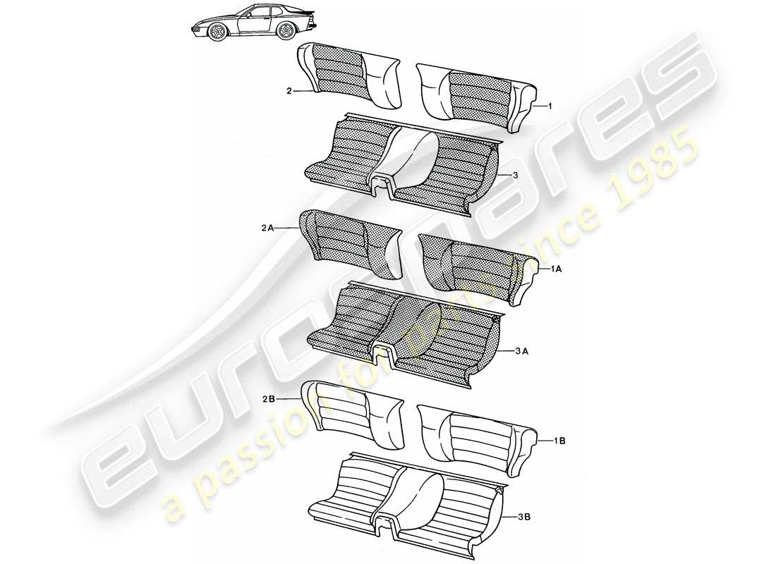 eine teilezeichnung aus dem porsche 1990 (seats for 944/968/911/928) teilekatalog