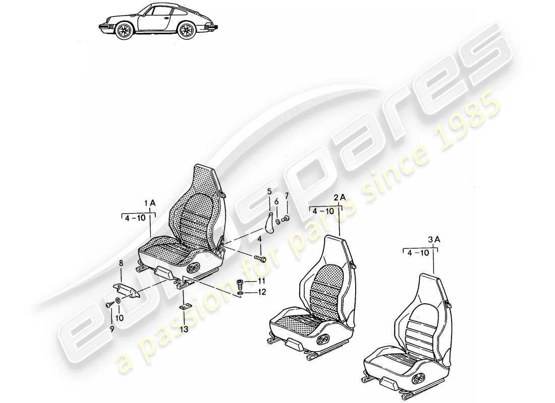 eine teilezeichnung aus dem porsche 1994 (seats for 944/968/911/928) teilekatalog