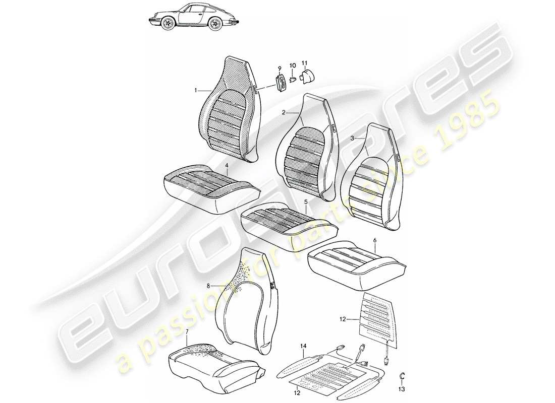 eine teilezeichnung aus dem porsche 1985 (seats for 944/968/911/928) teilekatalog